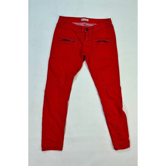 Free People Pants - Free People‎ Red Cargo Pants Womens Size 28 Zipper Pockets Moto Style